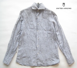 美品!!ユナイテッドアローズ UNITED ARROWS*麻100% 清涼リネンシャツ S グレー 小さいサイズ