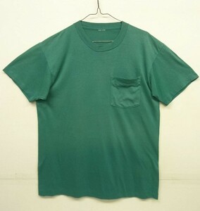 80s ヴィンテージ UNKNOWN シングルステッチ 耳付きポケット 半袖 Tシャツ グリーン VINTAGE 80年代