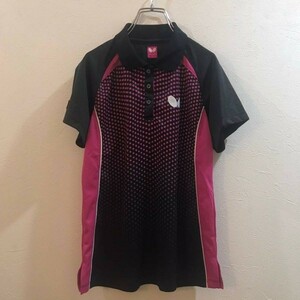  ping-pong uniform *BUtterfly/ butterfly polo-shirt with short sleeves tennis black black Pink Lady -sL