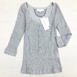 新品 JILL STUART ジルスチュアート ヘンリーネック ワッフルTシャツ S ライトグレー 七分袖 ロンT 未使用 日本製 国内正規品 レディースの画像1