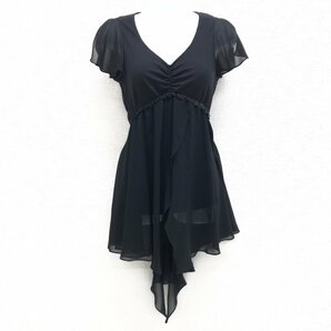 美品 LAUTREAMONT ロートレアモン スパンコール装飾 シアー デザイン チュニック カットソー 2(M) 黒 ブラック 半袖 シャツ レディースの画像1