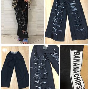 新品バナナチップスダメージワイドパンツ150ブラック リゾート旅行お出かけオシャレ ハイブランド子供服キッズ雑誌掲載25920円