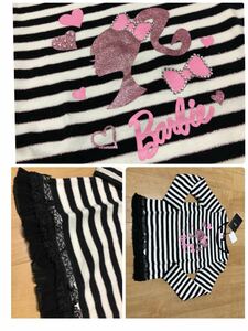  new goods Barbie Barbie border long T130 race frill hem rhinestone ribbon lame print 6195 jpy black × pink general merchandise shop buy regular goods 