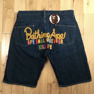 BAPE champion embroidery Denim shorts L size a bathing ape BAPE head denim shorts Ape Bape A Bathing Ape shorts w7