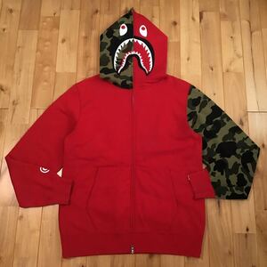 ★XXL★ 1st camo green × Red 袖切り替え シャーク パーカー shark full zip hoodie a bathing ape BAPE エイプ ベイプ 2XL 迷彩 i59