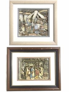 立体絵画 シャドーボックス 2点 ANTON PIECK Kim Jacobs ビンテージ 3Dアート 額付き 立体アート 手工芸 美術品 壁掛け 飾り インテリア