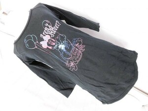 ei-1376 ■　ユニクロ　Ｄｉｓｎｅｙ ■　レディース　Ｔシャツ　その他の袖丈袖　黒　サイズM 　ミニーがかわいい黒の七分袖