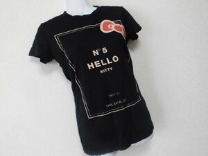 assk818* ##Hello Kitty/ Hello Kitty ## Hello Kitty короткий рукав футболка tops круглый вырез герой футболка черный M размер хлопок 100