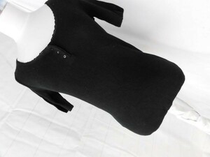 ei-1788 # Spick and Span # lady's T-shirt short sleeves black size M rank collar based on race . button. T-shirt 