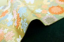 【送料無料】未使用品 袋帯 抹茶色 緑 吉祥花 刺繍 唐織り 仕立て上がり 長さ4m42cm フォーマル 正絹 お洒落 m-4981_画像9