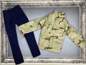  figure clothes * beige duck jacket & navy pants 1/6 GI Joe military uniform camouflage clothes navy blue color top and bottom set doll clothes ticket 