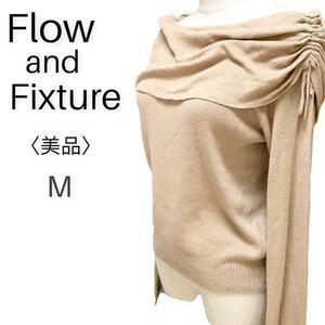 2205-P-131 Flow and Fixture ワイドカラー サイドリボン フーディー ニット プルオーバー レディース M 大人フェミニン 高見え おしゃれ