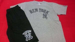 【新品】ヤンキース 半袖Tシャツ&ハーフパンツ 上下 L グレー×黒