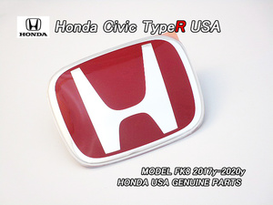 シビックFK8【HONDA】ホンダCIVICタイプR純正USエンブレム-フロントHマーク赤バック/USDM北米仕様Type-R.TypeRレッド103＆96×85mm