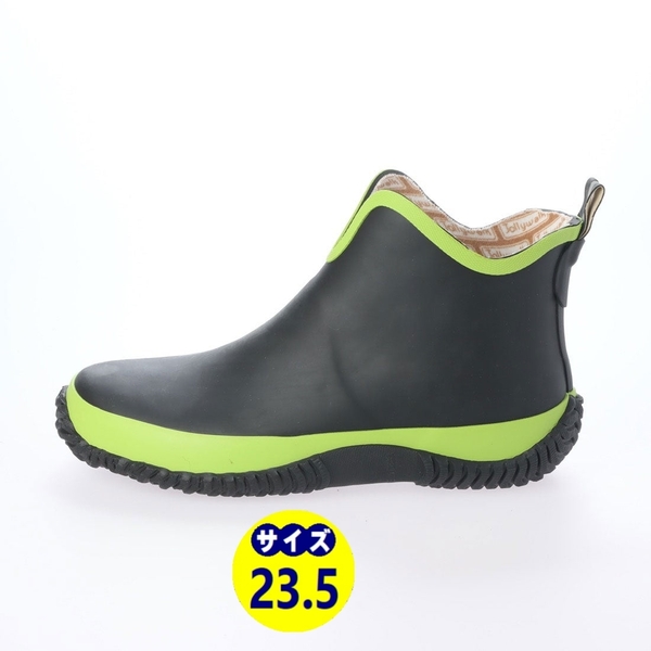 レディースレインブーツ　レインシューズ　長靴　雨靴　天然ゴム素材　新品『20089-blk-grn-235』23.5cm　在庫一掃セール
