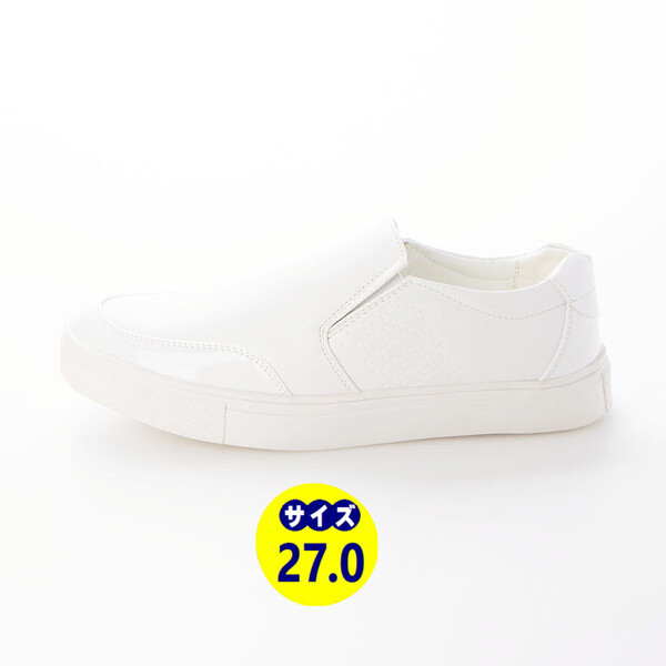 新品、訳あり商品、送料無料!『21109-WHT-270』男女兼用・スムース&エナメル2トーンデッキシューズ・スニーカー