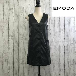 EMODA　エモダ　2WAYボクシーフェイクレザーワンピース　Fサイズ　ブラック　スタイリングが幅広く楽しめる　S5.1-223　USED