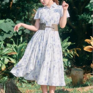 MISTREASS＊Belt Set Floral Print Shirt Dress(ブルー)