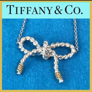 極美品　新品仕上げ　Tiffanyティファニーリボンネックレス　k18SV925