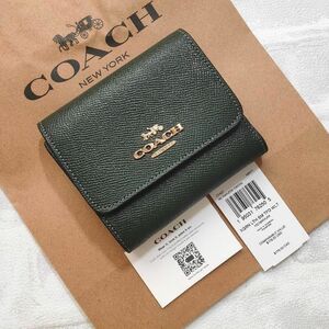 新作★COACH コーチ 三つ折り コンパクト ウォレット ミニ財布 グリーン