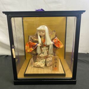 ◆中古 日本人形 鏡獅子 十号 紫峰作 着物 コレクション ガラスケース付 置物 飾り 和風 インテリア 昭和レトロ 104-25