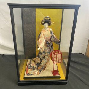 ◆中古 日本人形 女性 着物 簪 コレクション ガラスケース付 置物 飾り 和風 インテリア 昭和レトロ 104-27