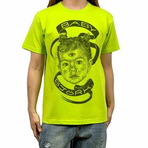 新品 ビッグ プリント ベイビー ビョーク Bjork 三つ目アートワーク 90'sオルタナ歌姫 黄緑 Tシャツ S M L XL オーバーサイズ XXL パーカー