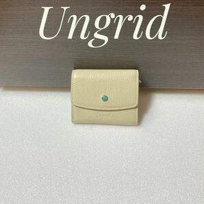 Ungrid 牛革天然石ブローチ フラップ三つ折りミニ財布 本革