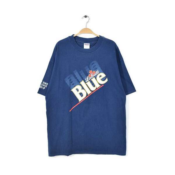 【送料無料】90s ラバットビール USA/カナダ製 Tシャツ カナダラガービール ヴィンテージ 紺 ネイビー メンズXL LABATT BLUE 古着 @BZ0076