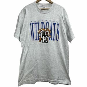 ■ 90s 90年代 USA製 ビンテージ FRUIT OF THE LOOM KENTUCKY UNIVERSITY WILDCATS UK シングルステッチ Tシャツ XL グレー カレッジ ■