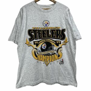 ■ 90s 90年代 USA製 ビンテージ NFL Pittsburgh Steelers スティーラーズ 1997 Champions シングルステッチ Tシャツ サイズXL アメフト ■