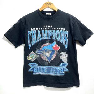 ■ 子供用 90s ビンテージ CANADA製 WAVES MLB 1992 CHAMPIONS BLUE JAYS ブルージェイズ イラスト シングルステッチ Tシャツ 黒 野球 ■