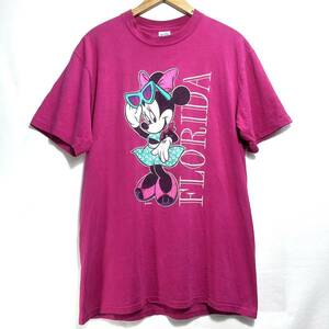 ■ 90s 90年代 ビンテージ USA製 Velva Sheen Disney ディズニー ミニー イラスト Tシャツ サイズL ピンク アメカジ FLORIDA フロリダ ■