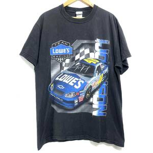 ■ 00s NASCAR ナスカー JIMMIE JONSON #48 ジミージョンソン 両面イラスト Tシャツ サイズL ブラック レーシングチーム Team Lowe's ■