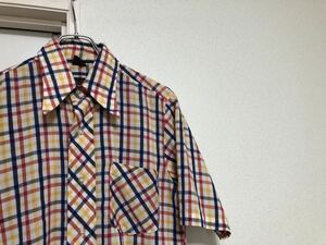 【送料無料】70s80sヴィンテージMADE IN USAアメリカ製h.i.sチェック半袖シャツsize M15-15 1/2