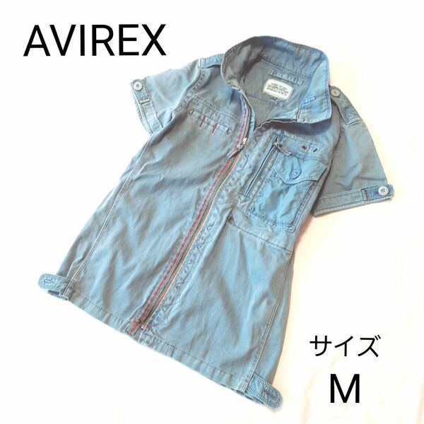 ☆美品/試着のみ☆AVIREX(アビレックス) ブルーの半袖シャツ サイズ M