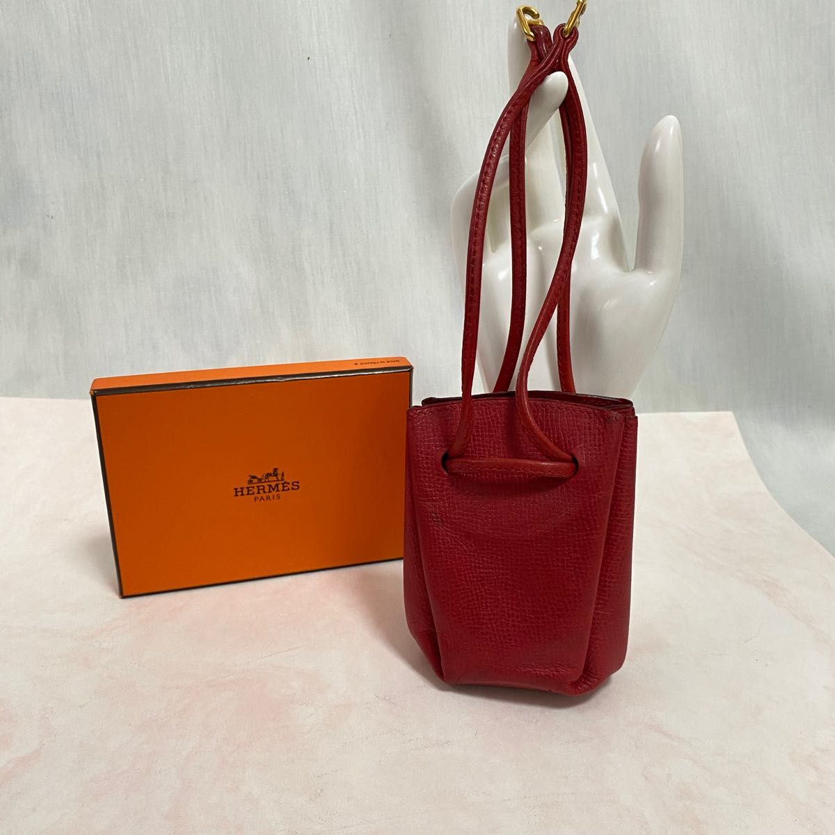 美品】Herms エルメス レザー ヴェスパ ポーチ ミニトート ネイビー