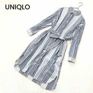 【美品】UNIQLO コットン ストライプ シャツワンピース　長袖　Sサイズ