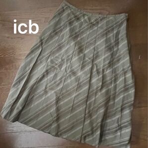 膝丈スカート フレアースカート 斜めストライプ コットンスカート icb オフィスカジュアル M 23区 ローウェスト