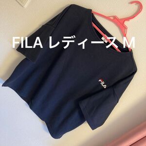 FILA Tシャツ 半袖Tシャツ トップス ネイビー 薄いスウェット 普段着 ルームウェア 刺繍 カジュアル レディース M