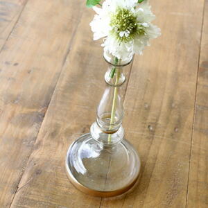 花瓶 フラワーベース おしゃれ ガラス 花器 かわいい 一輪挿し ドライフラワー 小花 シンプル アンティークゴールド 燭台風 ガラスベース L