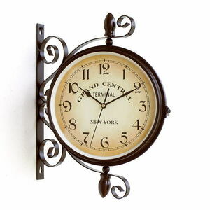 両面時計 おしゃれ 壁掛け時計 壁掛時計 掛け時計 アンティーク クラシック レトロ 北欧 両面ウォールクロック ブラウン