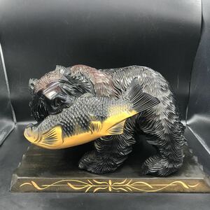 美品　北海道 大型木彫熊　敷板付き　置物 インテリア　工芸品 民芸品 彫刻品　アンティーク