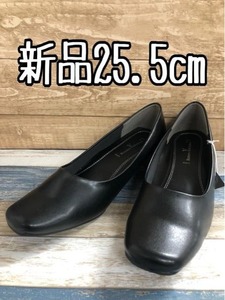 新品☆25.5cm3E♪黒系♪プレーンパンプス♪スクエアトゥ☆k795