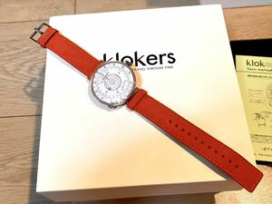 8新品未使用 Klokers/クロッカーズ 回転式ディスク型 腕時計 KLOK-08 KLINK-01-SC5 白文字盤×オレンジ革ベルト 定価60000円