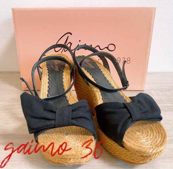 GAIMO ウェッジソールリボンサンダル　36