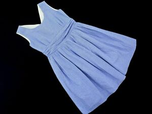 Ray BEAMS Ray Beams silver chewing gum check no sleeve A line One-piece size0/ blue #* * dga7 lady's 