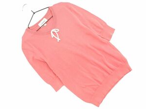  cat pohs OK J and M Davidson V neck ribbon 5 minute sleeve knitted cut and sewn sizeS/ pink #* * dgb0 lady's 