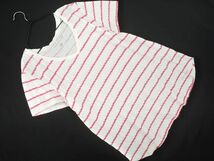 ネコポスOK TOMMY HILFIGER トミーヒルフィガー Vネック ボーダー 半袖 Tシャツ sizeM/白 ■◆ ☆ dgb9 レディース_画像1