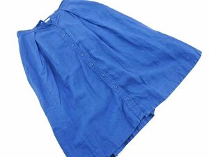 OMNIGOD オムニゴッド リネン100% フロントボタン フレア スカート size2/青 ■■ ☆ dgc1 レディース